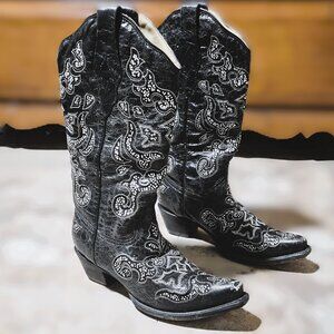 Corral Crystal Inlay Woman’s Black Leather Western Boot A1192 Size 7.5 M